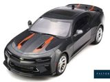 toy car on white background with orange stripes on the hood