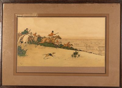 tableau représentant un groupe de personnes à cheval sur une colline