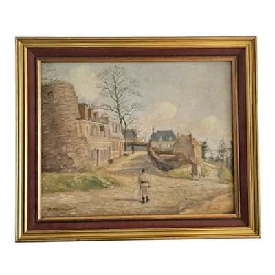 an image of a painting of a man walking down a dirt road