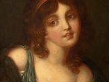 un tableau représentant une femme vêtue d'une robe verte et d'un bandeau rouge