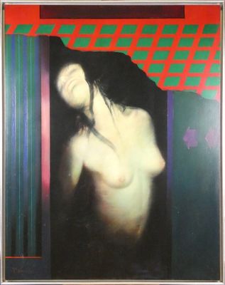 une image représentant un tableau où l'on voit une femme nue dans un embrasure de porte
