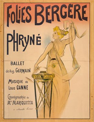 une vieille affiche française représentant une femme en robe blanche