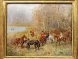 peinture d'un groupe de personnes à cheval dans un champ
