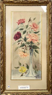 a picture of a painting of roses in a vase