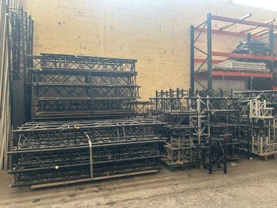 a large amount of steel racks in a warehouse