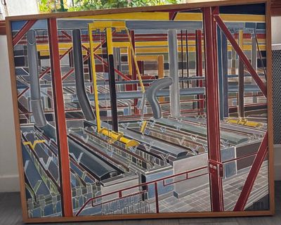 a picture of a painting of a train station