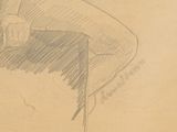 a drawing of a woman sitting on a couch