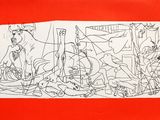 une image représentant un dessin en noir et blanc sur fond rouge