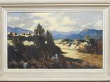 an image of a painting of a landscape with sheep in the foreground