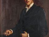 tableau représentant un homme en costume, assis sur une chaise, tenant une cigarette