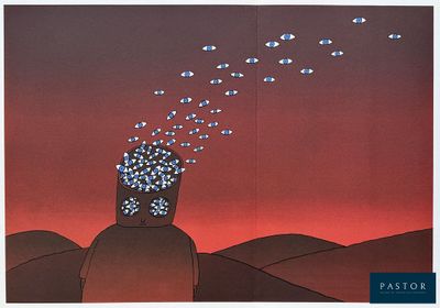 une image représentant un tableau où l'on voit un homme dont la tête est entourée de bulles