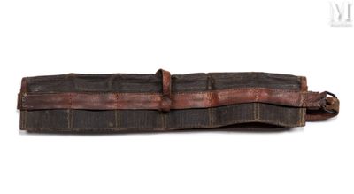 an old wooden tool case with a leather strap