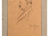 a drawing of a man in a suit with a mustache