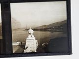 a black and white photo of a boat in the water
