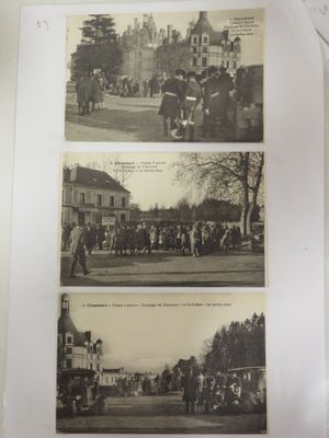 four pictures of people riding on elephants in the street