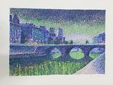 a picture of a painting of a bridge over a river