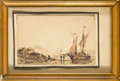 une image d'une photo d'un tableau représentant un bateau sur un plan d'eau