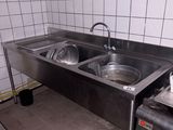 a kitchen with a sink and a stove in it