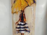 a painting of a woman holding a yellow umbrella