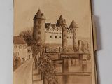 a picture of a drawing of a castle on a piece of paper