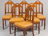 lot de six chaises de salle à manger en acajou de style édouardien, avec assise rembourrée en cuir