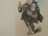 a drawing of a boy holding a bottle of wine