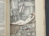 an open book with a picture of a woman laying on a bed