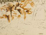 a drawing of a man and a woman in the sand