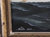 a painting of a sailboat in the ocean