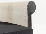 a black and white chair with a black table cloth on it
