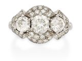 an art deco diamond three stone ring