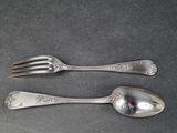 two spoons and a fork sitting on a table