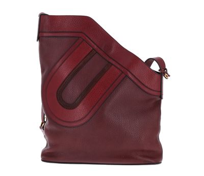 a red handbag with a zipper on the side