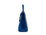 a blue handbag on a white background