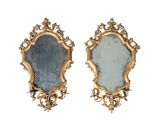 paire de miroirs anciens avec cadre doré et verre bleu