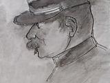 dessin représentant un homme en uniforme militaire, coiffé d'un chapeau