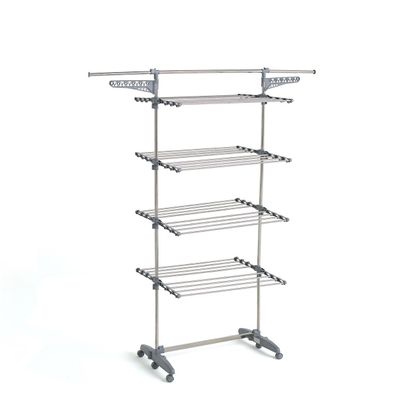 an image of a clothes drying rack on wheels