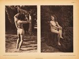 two black and white photos of a naked man sitting on a rock