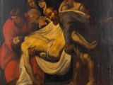 an oil painting of jesus being taken from the cross by other people