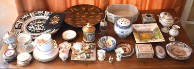 a table with a lot of dishes and plates on it
