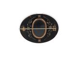 a picture of a black and gold brooch with a mirror