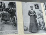 deux photos en noir et blanc d'une femme en robe longue, debout à côté d'une voiture