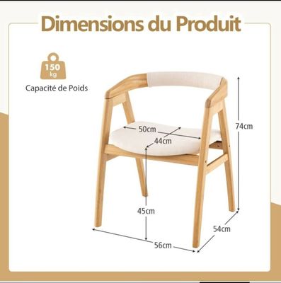 the dimensions of a wooden chair with a white seat and back