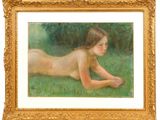 une image représentant un tableau où l'on voit une femme nue allongée dans l'herbe