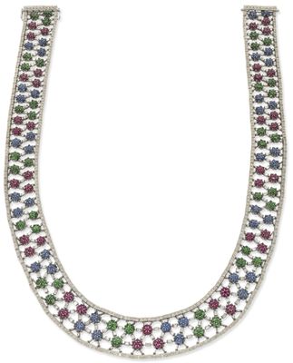 a multicolored sapphire and diamond necklace