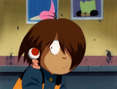 a cartoon of a boy holding a cell phone to his ear