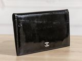chanel black patent wallet with cc logo