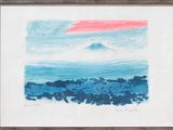 tableau représentant une montagne avec un ciel rouge en arrière-plan