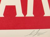 an image of a close up of a red and white sign with the letter a on it