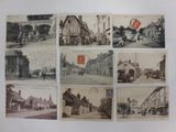 several old postcards of a street scene with buildings and cars